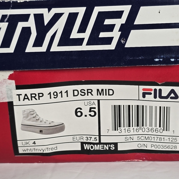 NIB FILA Women's Tarp 1911 White High-Top Platform Sneakers Size 6.5 Rubber Sole - Picture 2 of 11